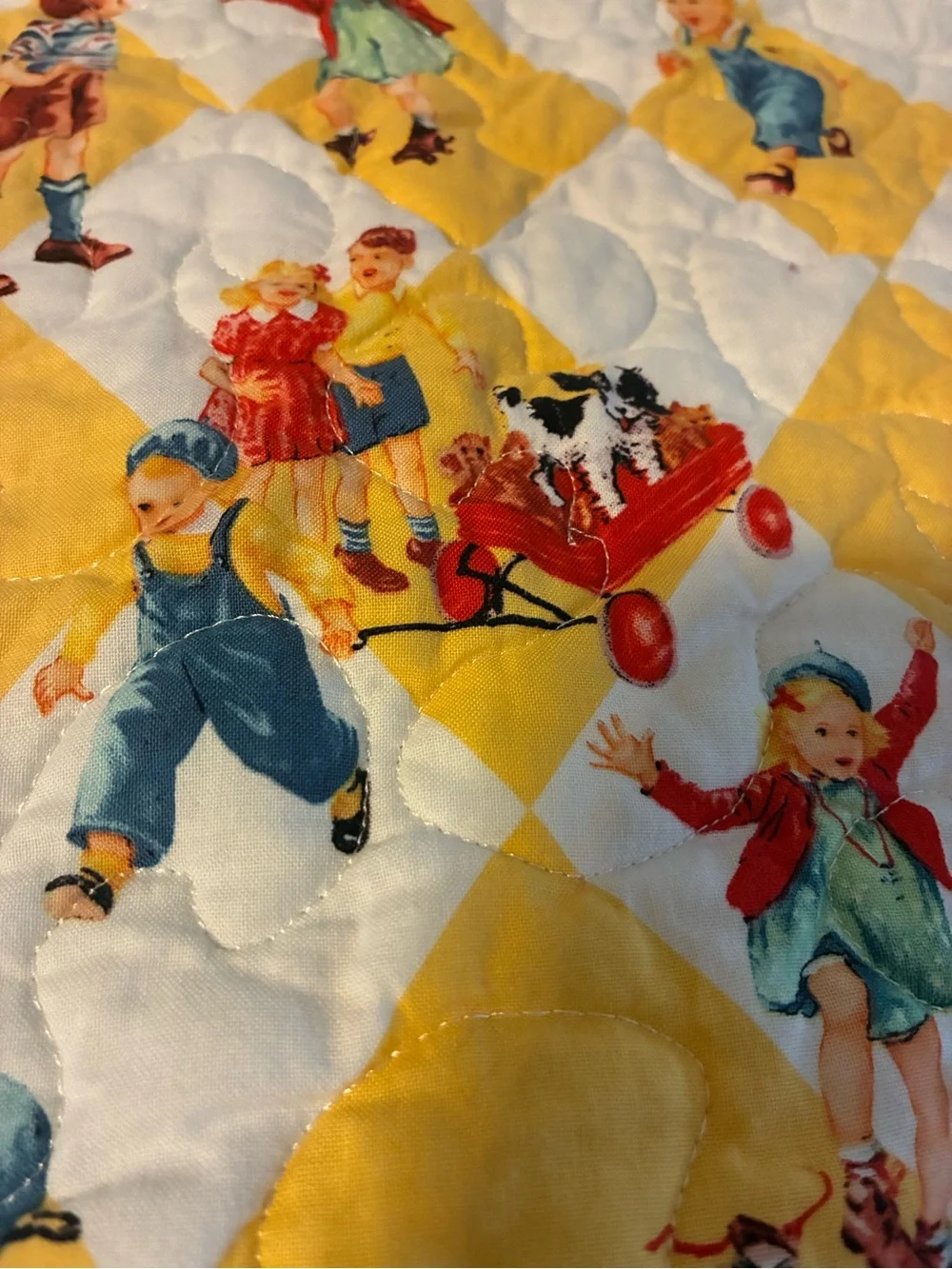 Vintage-Style Patchwork Dick & Jane Child’s Quilt